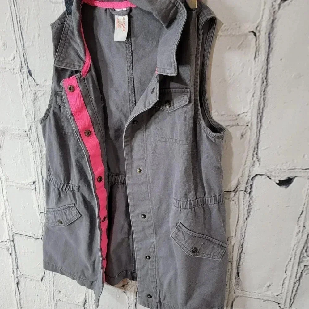 Two Girls Vests‎ Grey Utility & Denim Vest Layering Spring Summer Fall Big 10/12